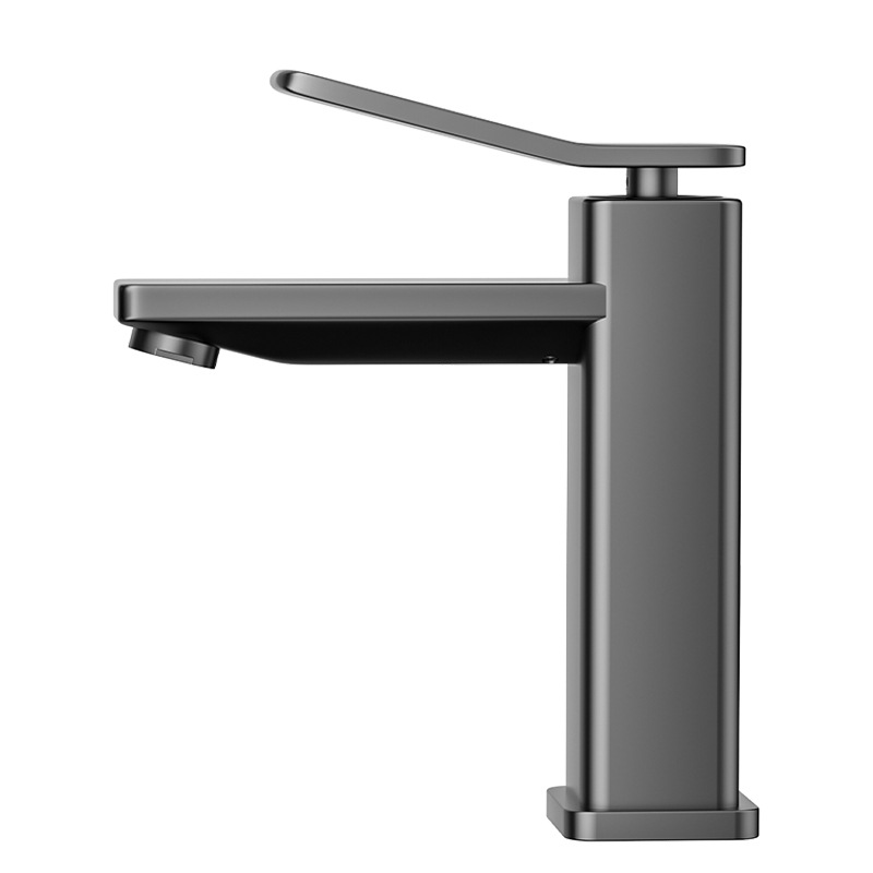 Grifos grises de baños, lavabo, lavabo, agua caliente y fría, lavabo, agua a prueba de salpicaduras