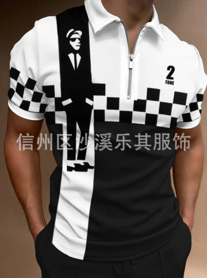 2023 Moda europea y americana Moda juvenil Camiseta de verano con cremallera de polo para hombre Soporte para pedir una pieza