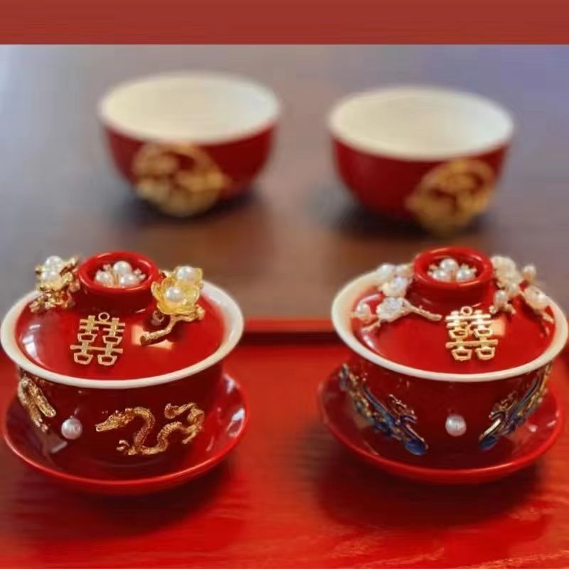 Taza de té Lian Lianqing, suministros de boda, copas de cerámica hechas a mano, cubierta de cerámica, suministros de boda