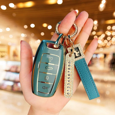 H2S, Chitu, F7X, Suitable for Both: Car key bag - dirty-gray-single-shell-horse-gray-rope-number-card