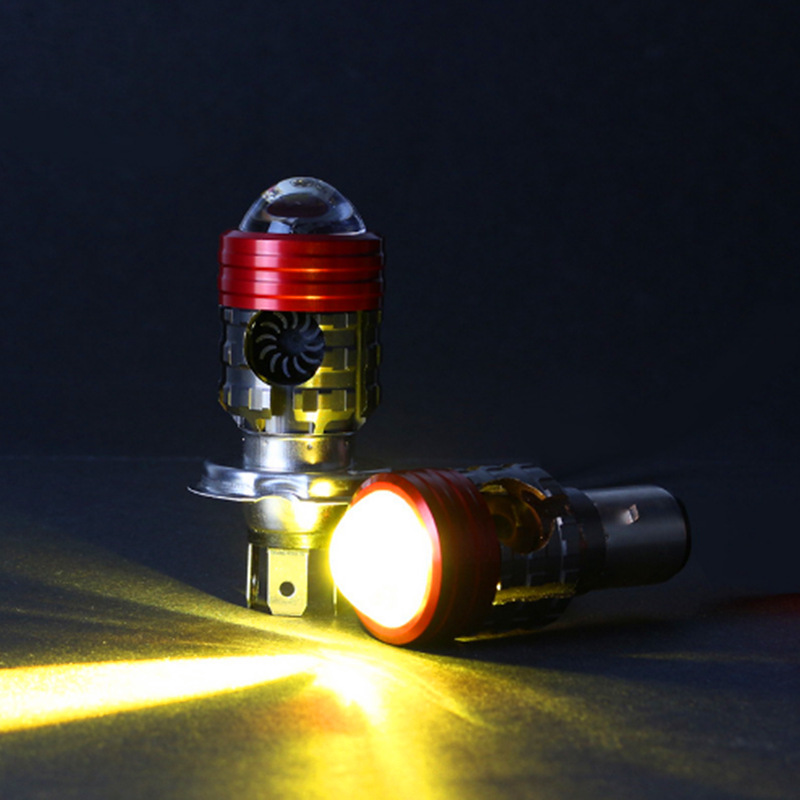 Lente de motocicleta eléctrica faro LED de luz fuerte faro de tres ruedas super brillante con bombilla grande incorporada reforma