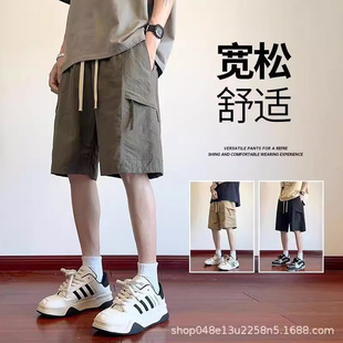 Manufacturer Wholesale Simple Versatile Summer American Style Loose Solid Color Trendy Cargo Shorts Casual Straight Men's Knee-Length Shorts