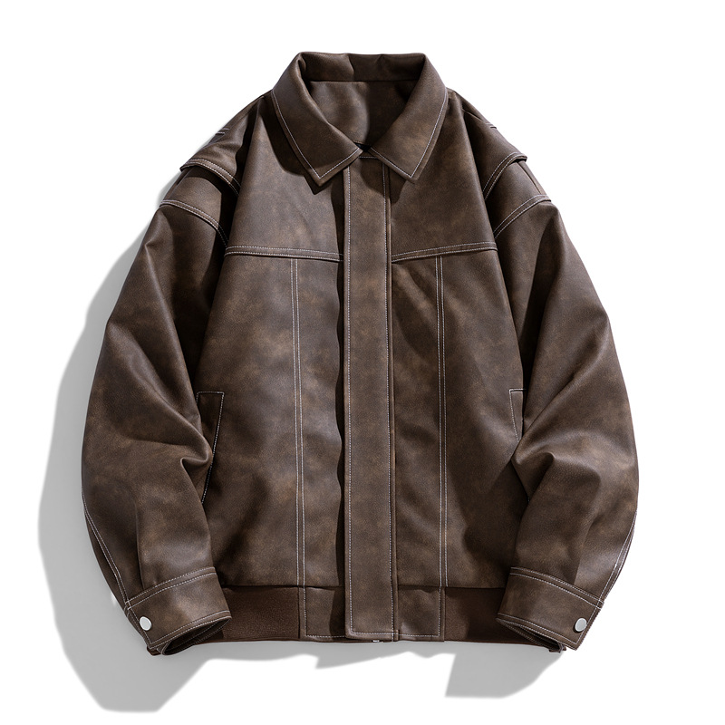 American retro chaqueta de cuero PU chaqueta de cuero suelta chaqueta de primavera y otoño alta temporada chaqueta casual hombre