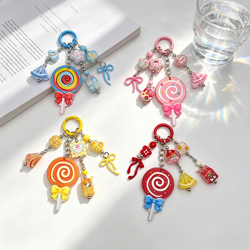 Cute and Sweet Kitty Cat Lollipop Keychain Cartoon Pendant Bag Charm Short Phone Chain Accessory