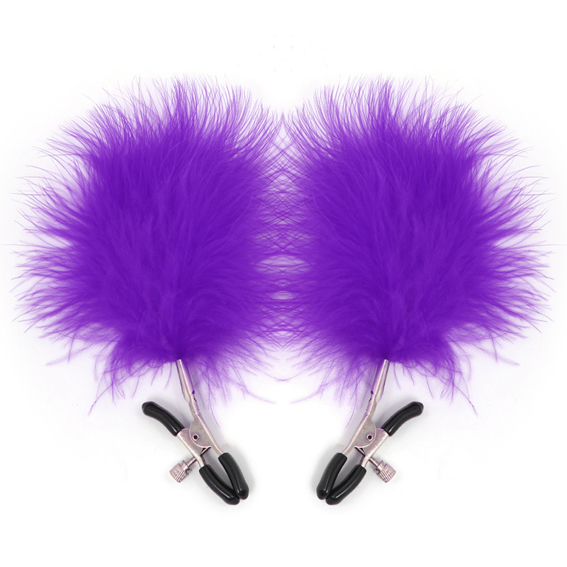 Feather Bell Nipple Clamps, Metal Pair with Red Feather, Bondage Sensory Accessory — detail image 17