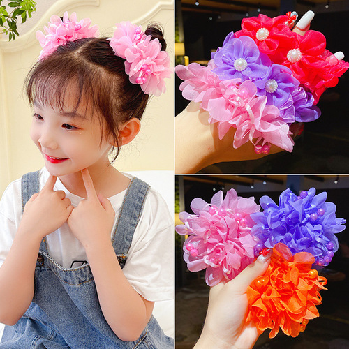 Children's cute head flower hair accessories princess little girl ball hair circle girl flower headband hair elastic band