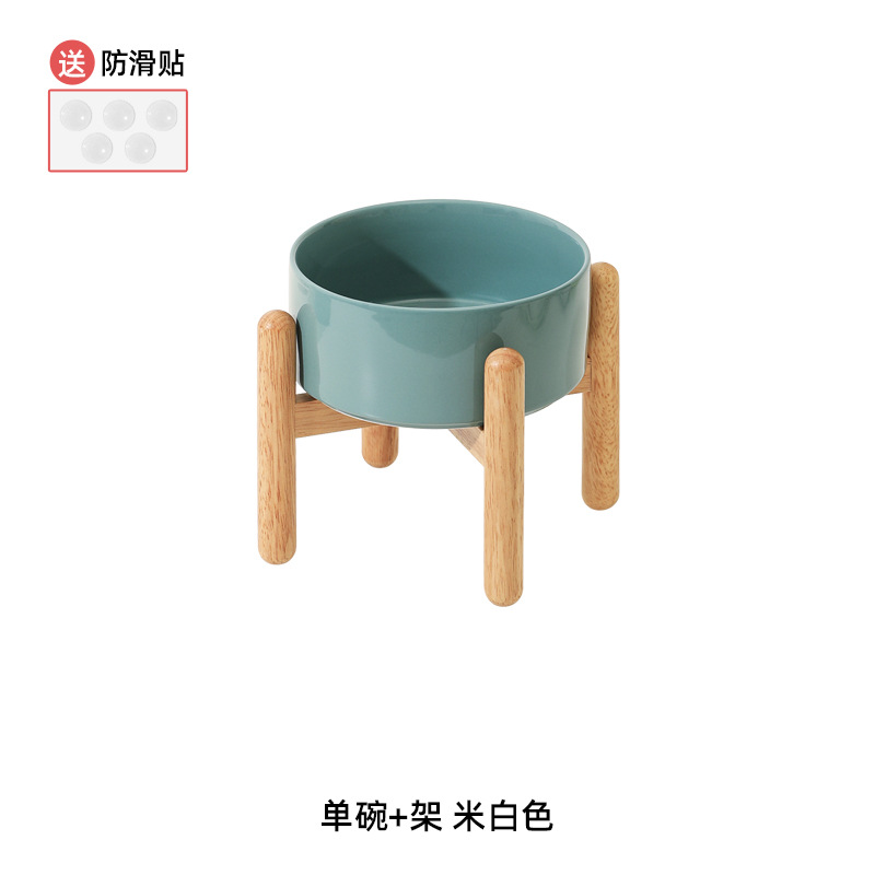 Cuenco de cerámica del perro cuenco doble cuenco de soporte cervical mediano y grande tamaño pequeño cuenco de comida para perros cuenco de agua de madera traje de estante cuenco de perro