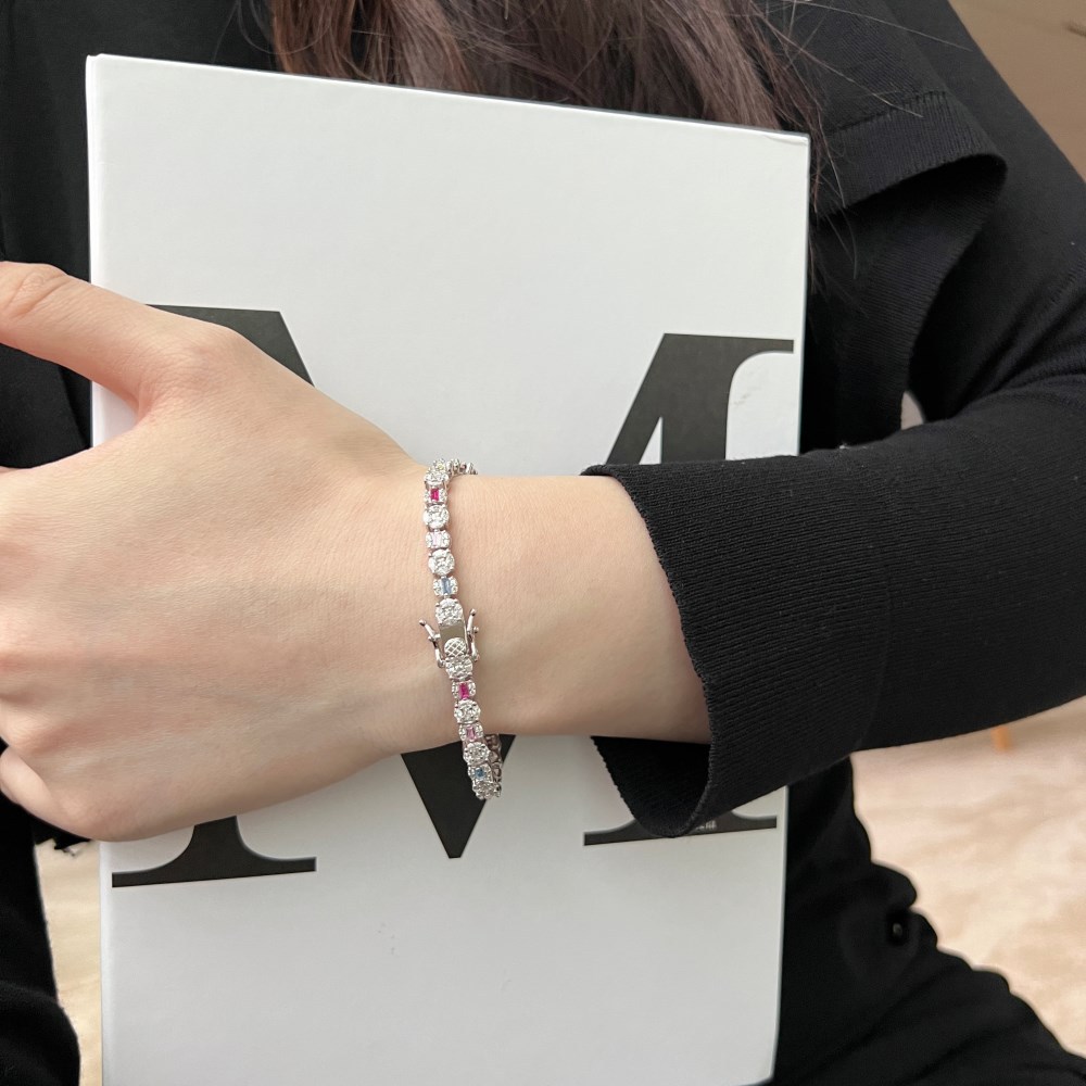 Holiday, Daily Occasion 925 Sterling Silver Bracelets Simple Style Shiny Inlay Full Zircon