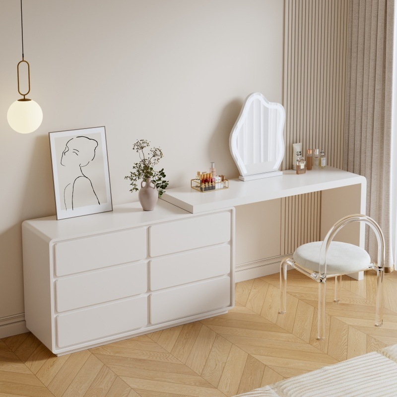 Comodador de madera sólida pintado dormitorio principal moderno simple cama de aire de crema cauda armario de maquillaje giratorio integrado