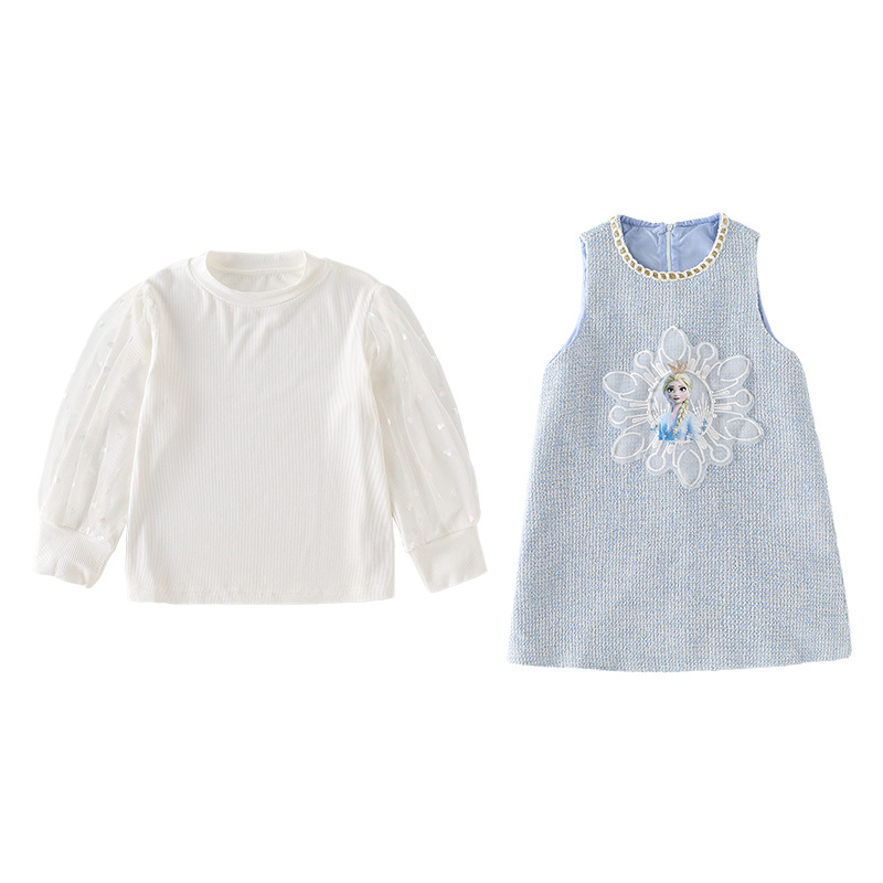 2025 가을 새 소녀 조끼 원피스 바닥 셔츠 투피스  아이샤 중소 어린이 세트 국경