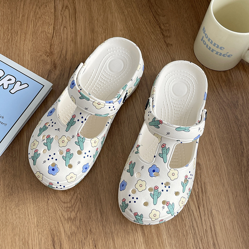 Mary Jane Clogs for Women, Summer Sandals, Non-Slip Beach Shoes, Soft-Soled Jelly Shoes, Korean Style Closed-Toe Plastic Outdoor Slippers