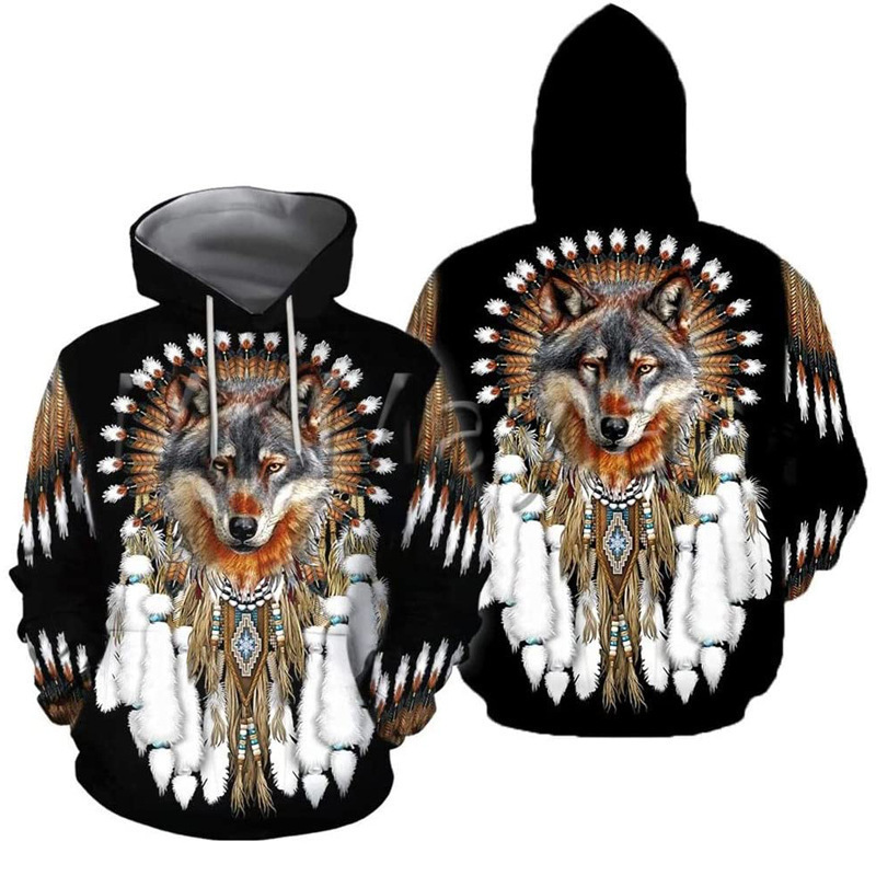 2023 foreign trade new men's Wolf Totem 3D digital printing hooded sweater fashion trend pullover double hat
