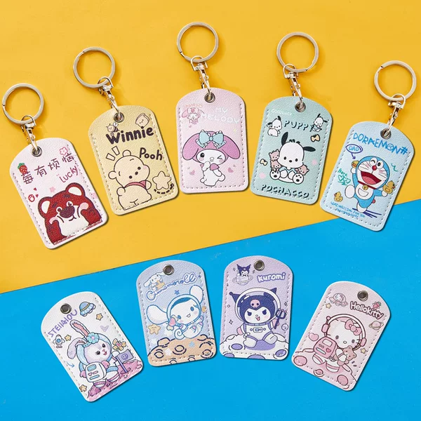 Cartoon access control card cover rectangular keychain community access control card protective cover elevator leather card cover printed LOGO