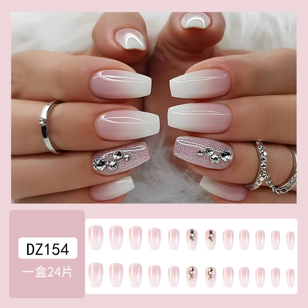 Blanco rosado gradiente diamante polvo brillante para usar uñas comerciales extranjeras viajes blanqueamiento de estilo chino 24 piezas de parches de uñas al por mayor image 7