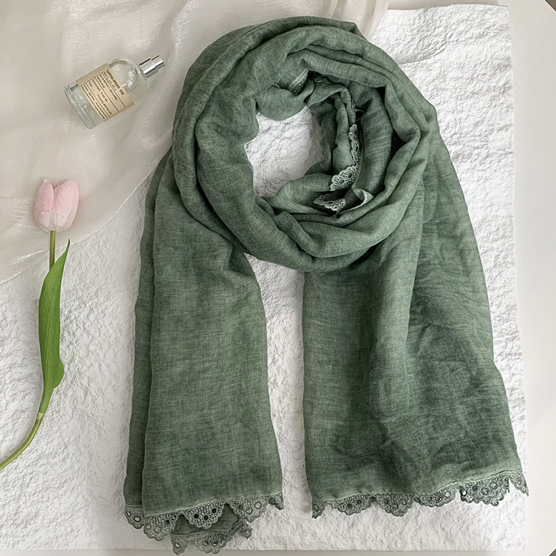 Bufanda Estilo coreano, primavera y otoño, nueva moda, color sólido, borde de encaje, cuello, bufanda larga, chal
