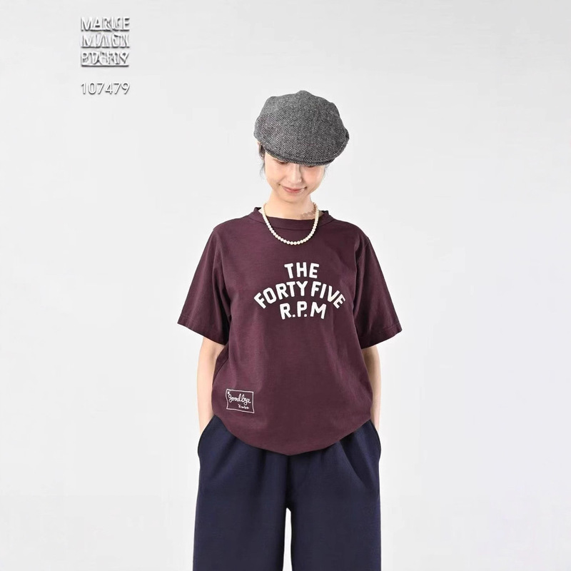 Japanese-Style New Square Letter Print Loose Casual Versatile Slub Cotton Crew Neck Short Sleeve T-Shirt Unisex