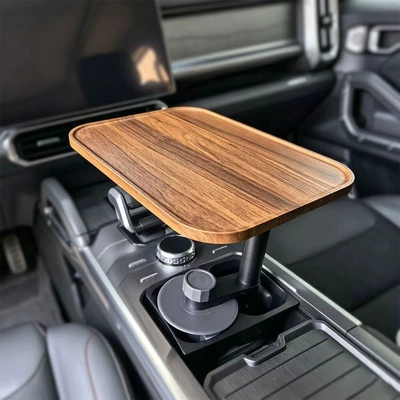 New wooden in-car floating tray with aluminum alloy base, ideal for Tesla and other universal cars, cup holder tray