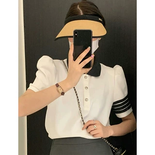 夏季设计感polo领条纹短袖女T恤2025韩版学院风百搭上衣服WX2452