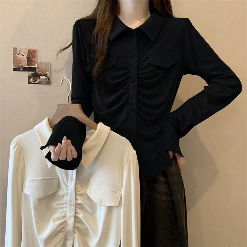 Plus-Size French-Style Long-Sleeve Shirt for Women, Autumn New Design, Niche Style for Curvy Figures, Slimming Top, Fashionable and Flattering