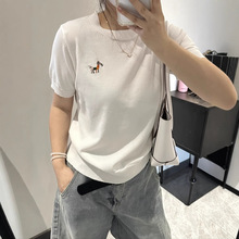 MJUNLQIOU家短袖刺绣小马圆领宽松套头上衣T恤春夏新款百搭针织衫