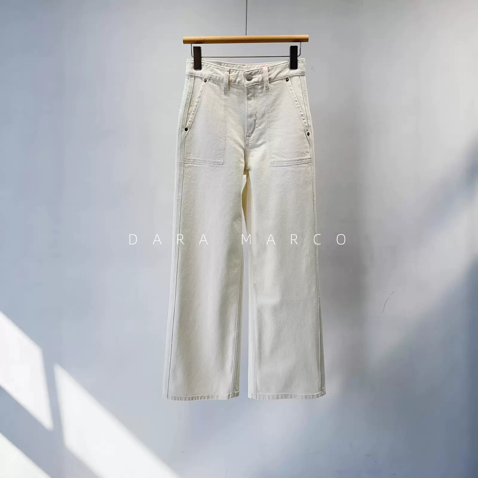 阿苏特染白牛仔~M家柜上1K+棉弹中腰阔腿直筒裤挺括显瘦女26春夏