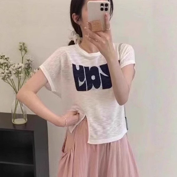Thin Knitted Sweater for Women Summer New Korean Style Letter Fashion Versatile Small Design Solid Color Knitted Top Thin Knitted Sweater for Women Summer New Korean Style Letter Fashion Versatile Small Design Solid Color Knitted Top