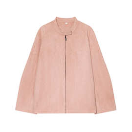 2025欧美风秋女装粉色立领麂皮绒夹克衫  2101