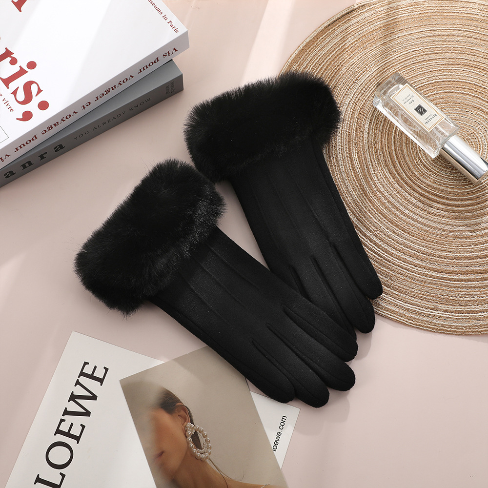 Agregar guantes de terciopelo para mujer, engrosamiento de otoño e invierno, conducción cálida, conducción fría, linda pantalla táctil, guantes cálidos de invierno de terciopelo de conejo