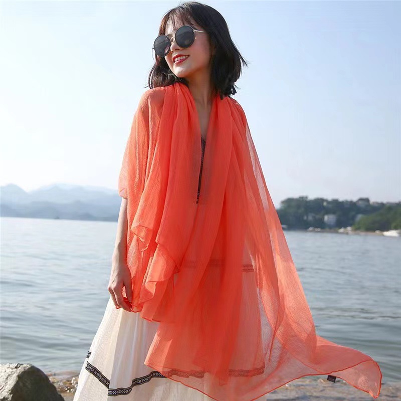 Solid Color Pleated Crackle Silk Scarf, Crocodile Wrinkle Chiffon Scarf, Mom's Scarf, Women's Long Shawl, Versatile for Spring, Autumn, and Winter