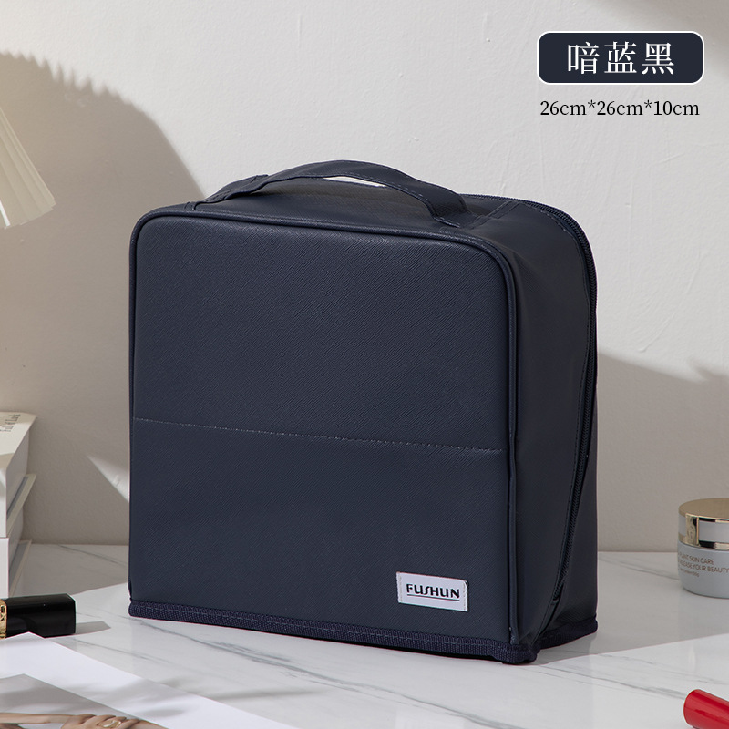 2025年新型PU化粧ポーチ 大容量 ハンドバッグ型 持ち運び便利 旅行必需品 分割式ペンケース 洗面用具入れ