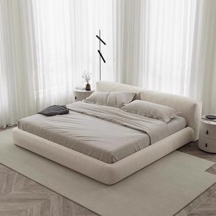 Italian Wabi-Sabi Minimalist Tatami Bed Cream Style Tofu Block Frosted Fabric Bed Master Bedroom Double Bed Wedding Bed