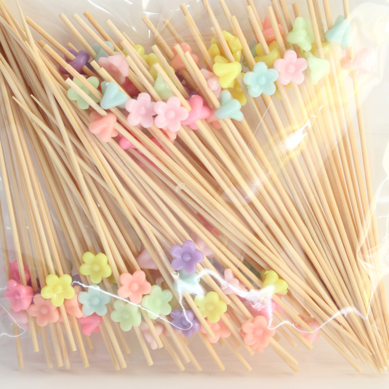 Macaron Love Star Plum Blossom Fruit Sign 100 pcs/paquete Fabricante de tenedores de frutas desechables Amazon Bamboo Sign