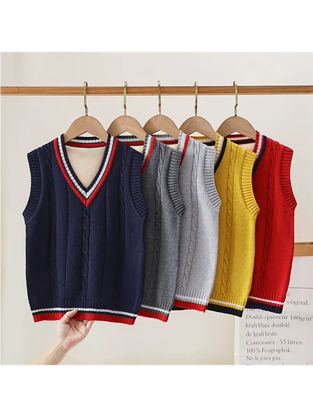 Children's Knitted Vest Spring & Fall Kindergarten Primary and Secondary School Uniforms Boys and Girls Pullover Preppy Style Sweater Vest