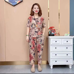 Middle-aged and elderly women's clothing mother suit 60 to 70 years old suit fashion high-grade mother summer suit cool and comfortable