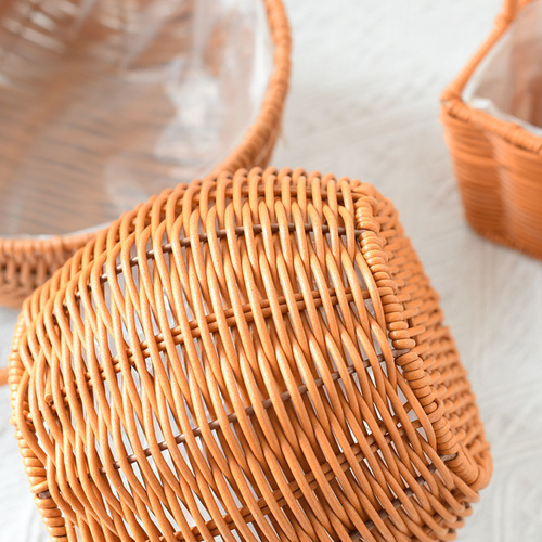 Floral Basket with Plastic Wicker Imitation Hand-woven Handles Waterproof Hand-held Festive Gift Basket