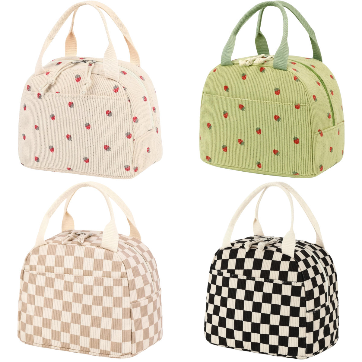Nuevo producto transfronterizo Bolsa bento portátil con estampado de pana Bolsa de almuerzo fresca de gran capacidad adecuada para acampar al aire libre