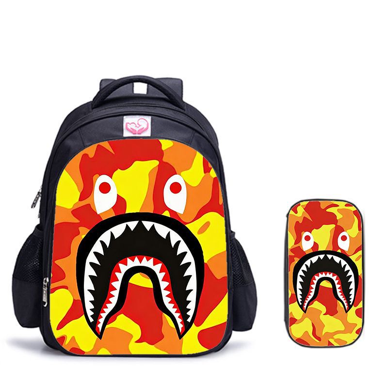 Vibrant Flame Camouflage Shark School Bag and Pencil Case Set Lightweight and Durable Student School Trendy Backpack and Stationery Bag Vibrant Flame Camouflage Shark School Bag and Pencil Case Set Lightweight and Durable Student School Trendy Backpack and Stationery Bag