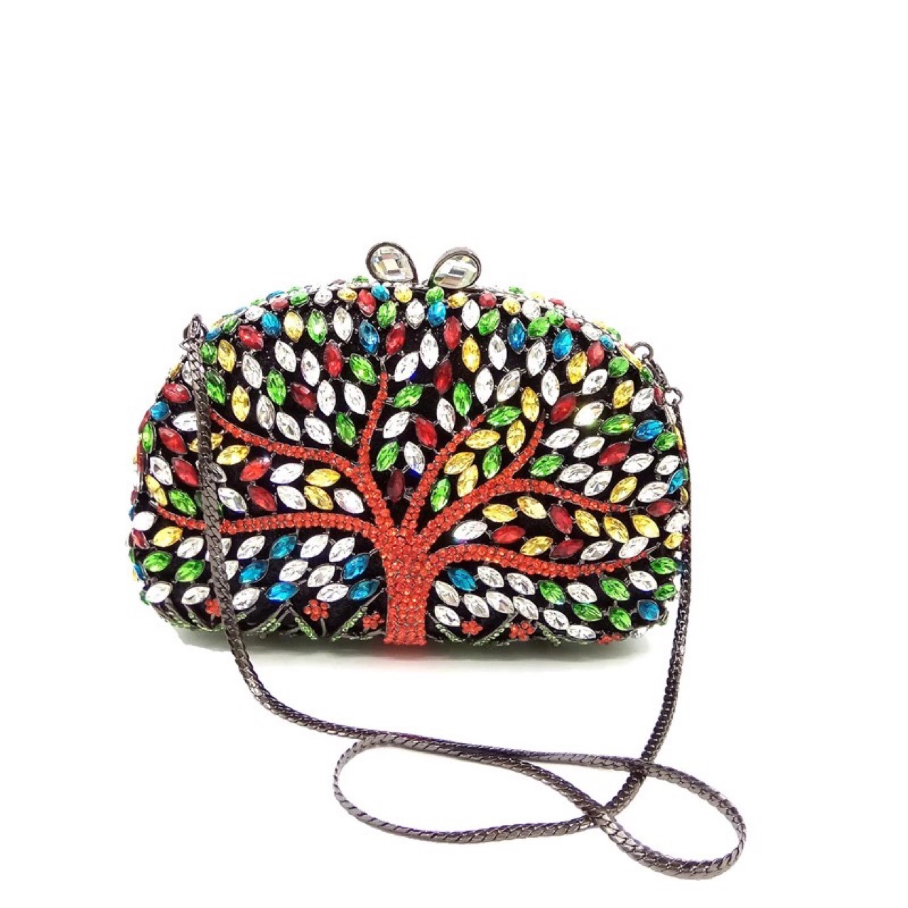 Túi clutch nữ đính đá hình cây kim loại rỗng, túi cầm tay dự tiệc — Màu vàng chi tiết 16