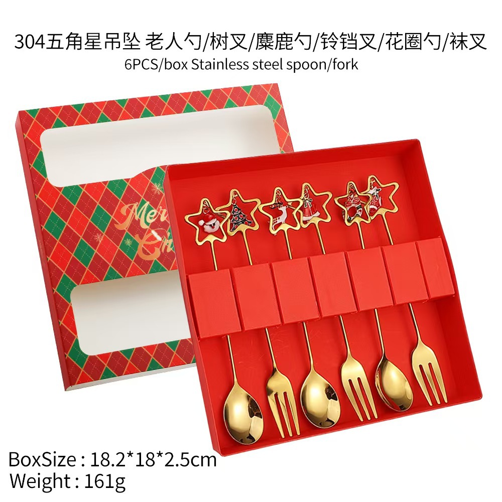 Cuchilleras de acero inoxidable transfronterizas muñecas de Navidad cucharas y tenedores juegos de regalo de café cucharas de postre horquilla de fruta pastel image 54