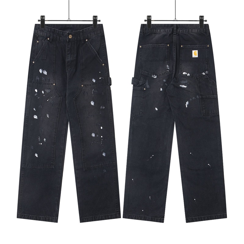 Cross-Border Carhartt Wip Workwear Jeans Double-Knee Pants Lumberjack Pants Splash-Ink Straight Pants Trendy Brand