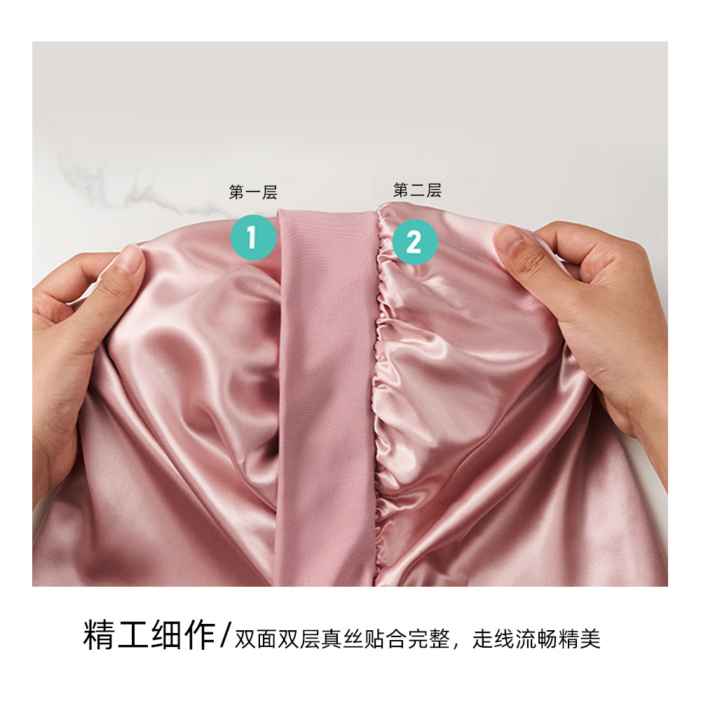 シンプルなマルベリーシルククレープサテンヘアケアつば広リボン調節可能な弾性大型シルクナイトキャップ女性の新しい帽子