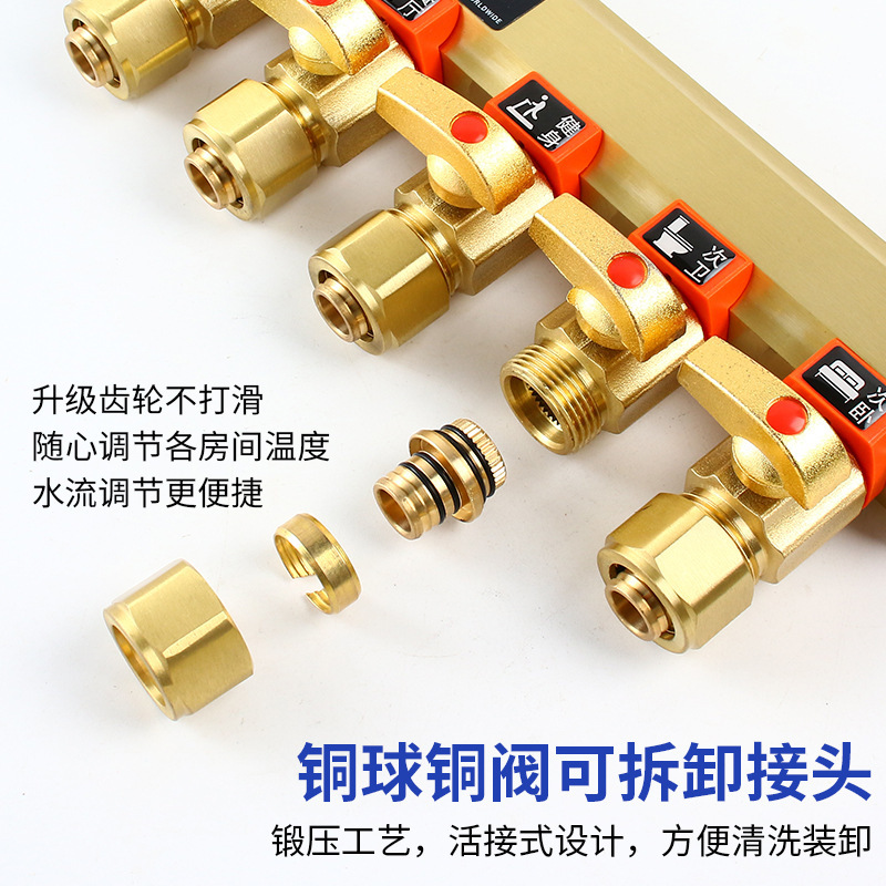 L6-B線引き塗装家庭用大流量地熱分水器バルブ部品黄銅全銅地熱地熱管|undefined