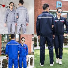 Spring and Autumn Long Sleeve Workwear Set for Men, Gas Station Reflective Striped Work Uniform, State Grid Anti-static Workwear
