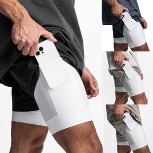 Crazy Muscle Men's Sports Casual Shorts Double Fake Two-piece Marathon Basketball Fitness Sweat Quick-drying Shorts