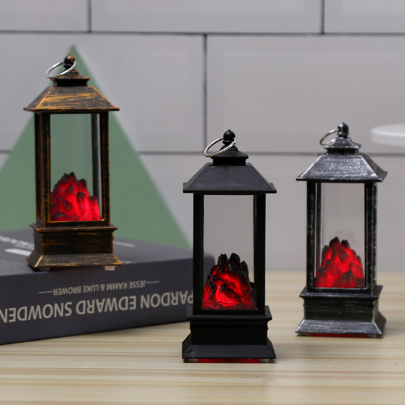 Lámpara de viento de Navidad simulación lámpara de fuego de carbón negro chimenea pequeña lámpara de viento lámpara de llama pequeña lámpara de aceite lámpara de vela adornos de Halloween