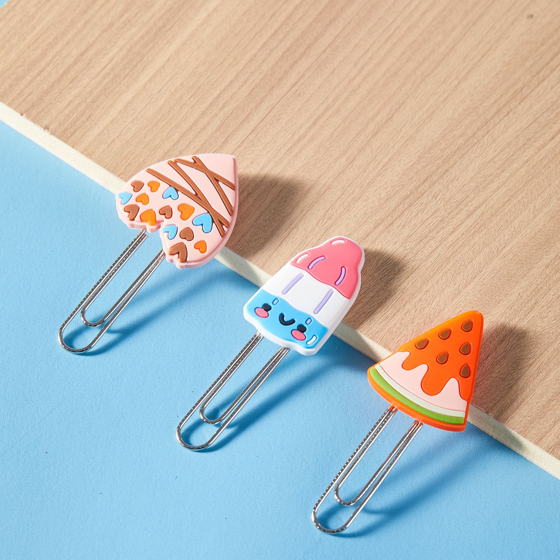 Caricatura de PVC interesante helado clip clip marcadores estudiantes papel de prueba de clasificación clip de notas suministros de oficina clip papelería