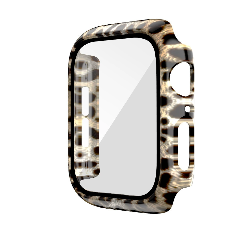 Suitable for iwatchSE leopard print s10 case Apple watch 56th generation pc full shell film cow protective case strap