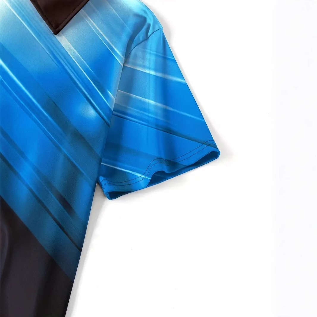 Tecnología de venta caliente halo de color degradado impresión 3D hombres calle alta todo-fósforo solapa hombro ancho ancho cremallera suelta camisa POLO