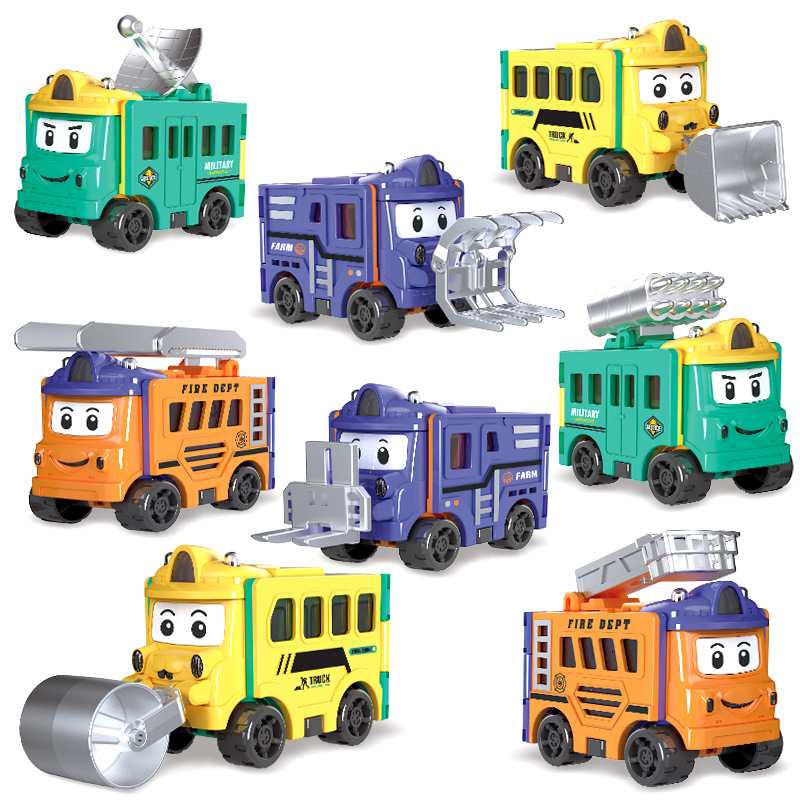 Variedad autobús escolar para niños deformación inversa coche Flip deformación ingeniería coche juguete tirar hacia atrás coche camión de bomberos chico