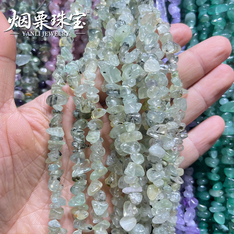 A strand of natural prehnite, approximately 80cm in length